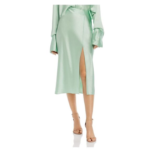 T ALEXANDER WANG Womens Green Slitted Zippered Midi A-Line Skirt 0 - Picture 1 of 2